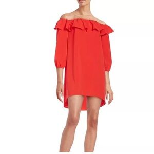 NWT AMANDA UPRICHARD Red orange Off-Shoulder Mini Dress S ruffle Cocktail silk